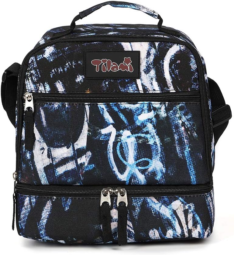 Tilami Lunch Bags Insulated Adjustable Strap Zipper, Two Compartments Cooler Bags, Bento Bags for Kids Toddlers (Blue)