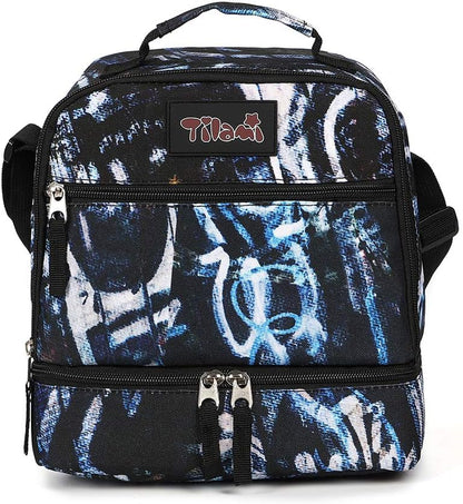 Tilami Lunch Bags Insulated Adjustable Strap Zipper, Two Compartments Cooler Bags, Bento Bags for Kids Toddlers (Blue)