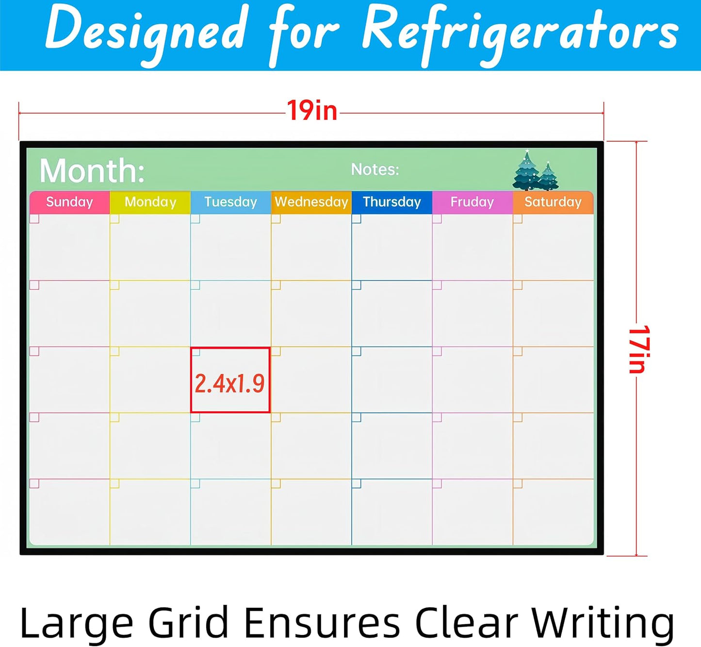 Magnetic Calendar Combo Set – 17x12” Magnetic Monthly & Weekly Dry Erase Calendar for Fridge, Family and Classroom Planning, Includes 3 Markers and Eraser