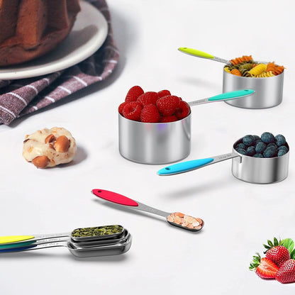 Measuring Cups and Spoons - Wildone Stainless Steel 20 Piece Stackable Set, Includes 8 Measuring Cups, 10 Measuring Spoons, 1 Leveler & 1 Whisk, for Dry and Liquid Ingredient