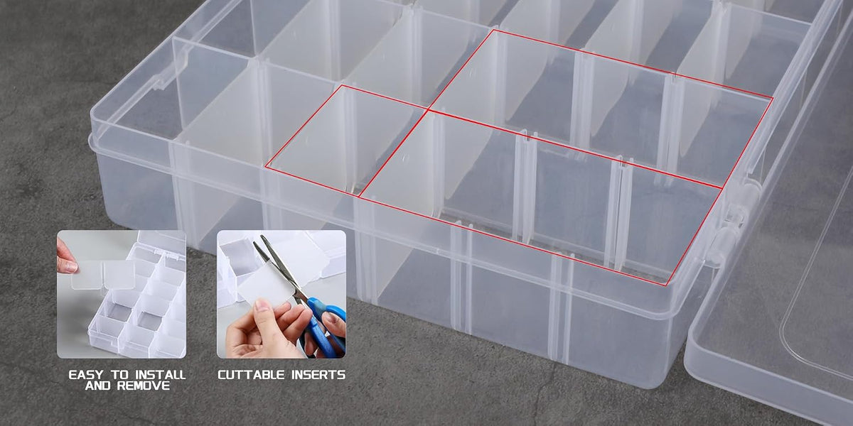 Clear Visible Plastic Storage Box with Removable Dividers, 36 Grids, Suitable for Jewelry, Screws Hardware Accessories Organizer, Crafts, Fishing Tackle
