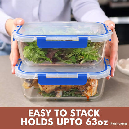 Razab 4 Pcs 1860ml / 63 Oz Large Glass Food Storage Containers with Lids - Glass Meal Prep Containers with Locking Lids for Roasting, Storing Leftover, Lunch Container, BPA Free, Microwave & Oven Safe