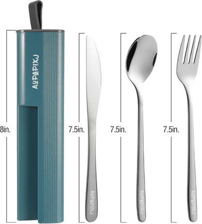 18/8 Stainless Steel Reusable Portable Utensils Set with Case & Phone Stand - Travel Flatware Kit for Office, Camping, Picnic, Outdoor Activities
