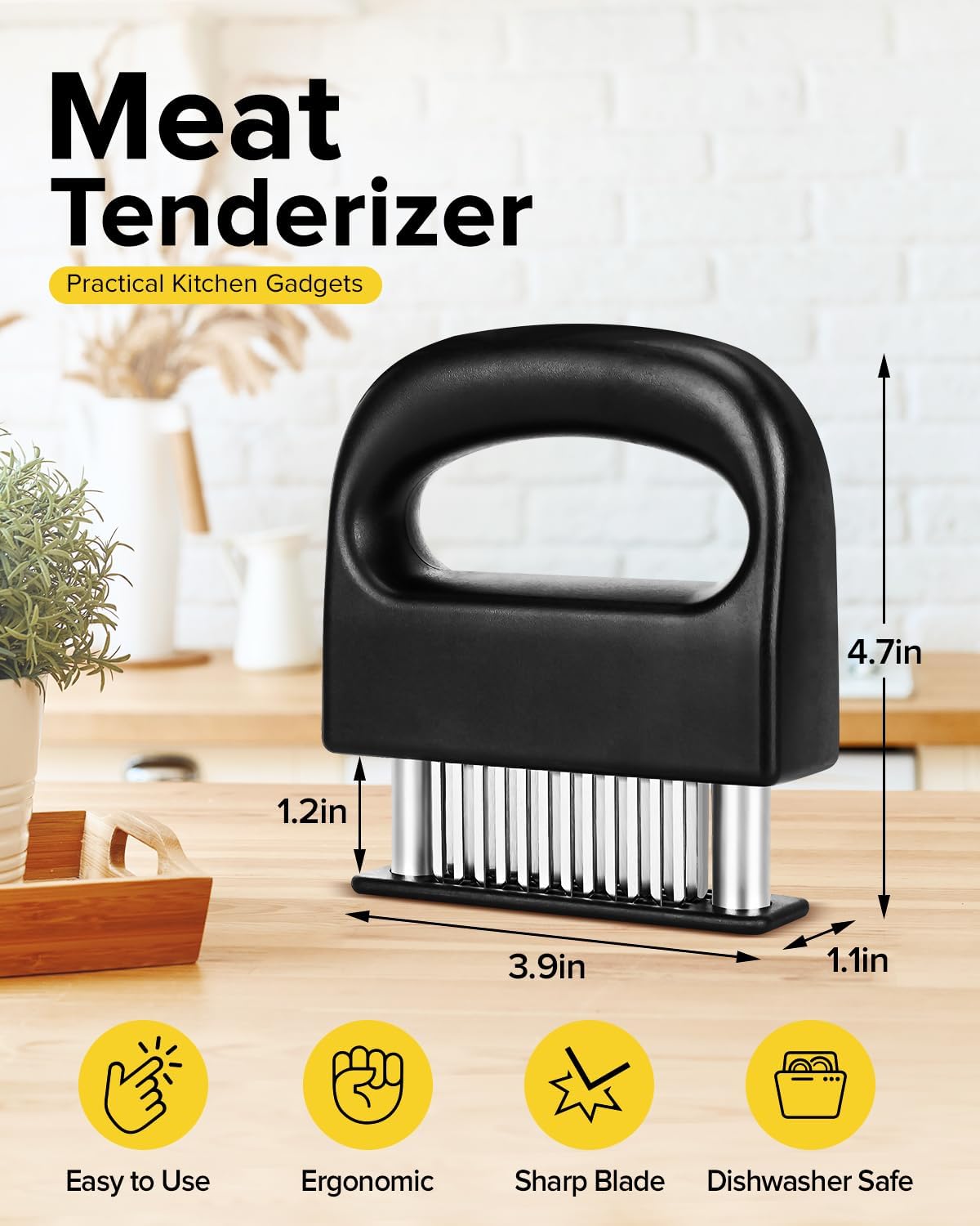 Meat Tenderizer Tool with 48 Stainless Steel Ultra Sharp Blades