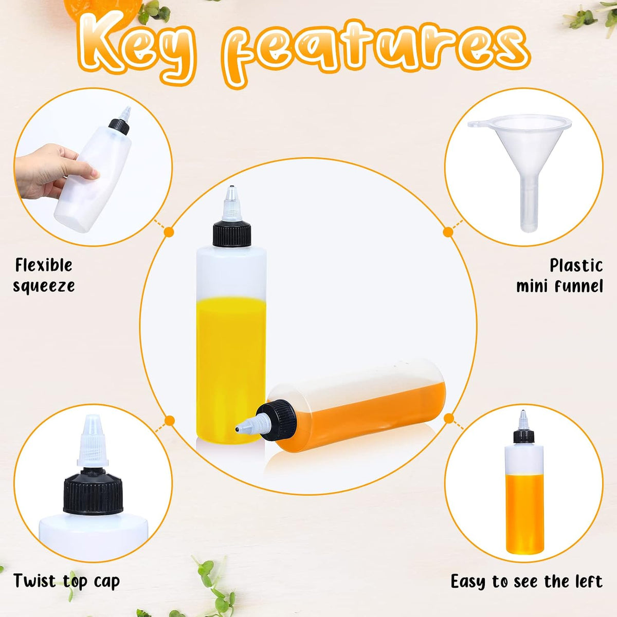 Eccliy 50 Pack 8.5 oz Plastic Squeeze Condiment Bottle with Twist Cap Lids