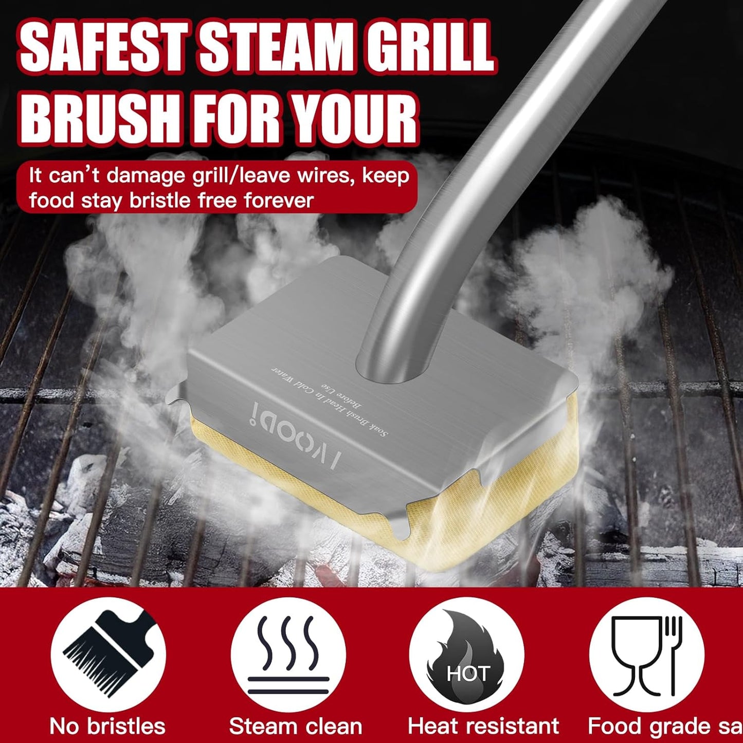 Grill Brush Bristle Free Steam Cleaning Tool, Heat-Resistant Aramid Fiber Cleaner with Replaceable Twill Pads & Steam, BBQ Accessories Cleaner - Gifts for Men/Dad