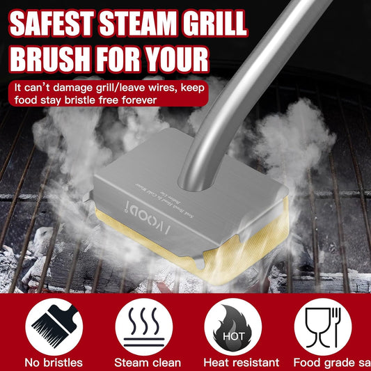 Grill Brush Bristle Free Steam Cleaning Tool, Heat-Resistant Aramid Fiber Cleaner with Replaceable Twill Pads & Steam, BBQ Accessories Cleaner - Gifts for Men/Dad