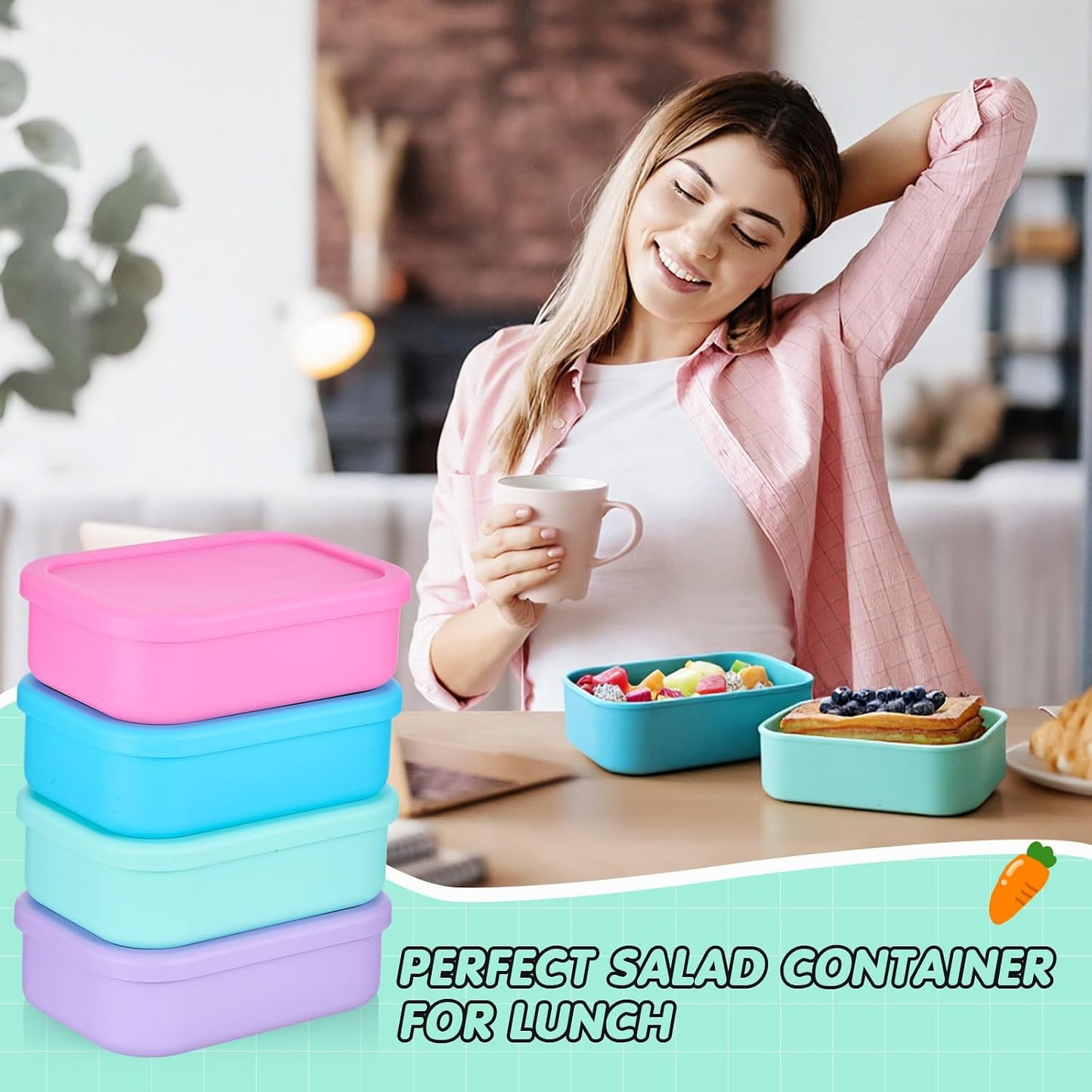 Layhit 4 Pcs Silicone Bento Box Lunch Box for Adult, 23.7 oz Reusable Sandwich Containers Food Storage with Lids Airtight for Lunch Meals Snacks, Dishwasher Freezer Safe (Matte Multicolor)
