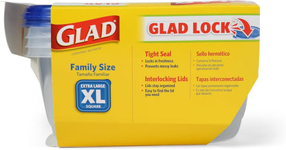 Glad GladWare Tall Entree Food Storage Containers with Lids, Large Square BPA Free Plastic for Meal Prep and Lunches, Lock Tight Seal, Microwave and Dishwasher Safe, 42 Oz, 3 Count