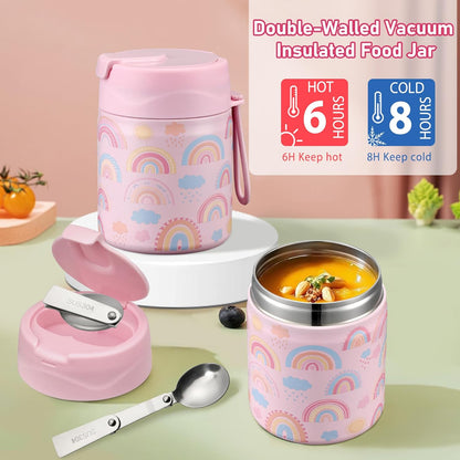 Bento Lunch Box for Kids with 17oz Soup Thermo,Insulated Tumbler Water Bottle and Insulated Lunch Bag,Leak-Proof 3 Compartment Lunch Food Container with Ice Pack for Kids to School-Horse