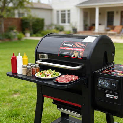 Upgraded Grill Table for Weber Kettle 22"/18"/26", Master Touch 22", Smokey Mountain, Recteq Pellet Grill RT-B380, Prep Station with Cutting Board, Basin, 4 Hooks, Shelf for Weber Kettle Accessories