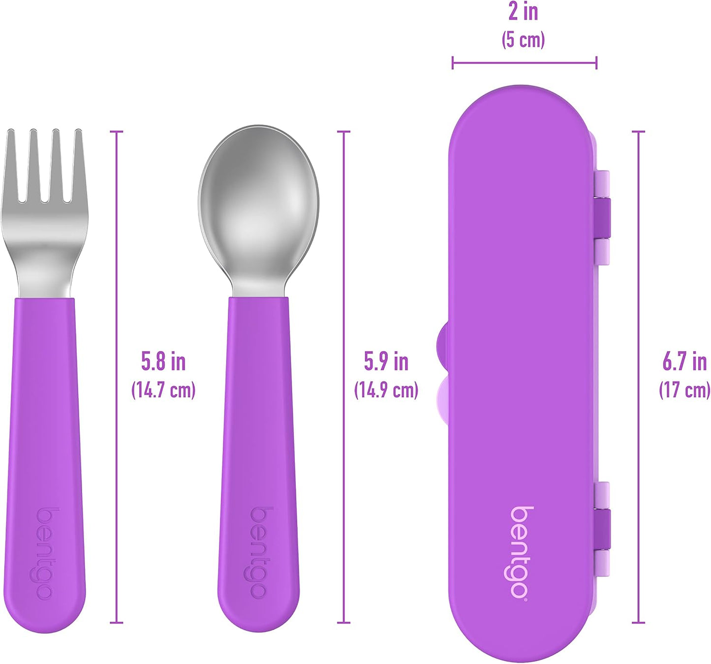 Bentgo Kids Stainless Steel Utensil Set - Reusable Fork, Spoon & Storage Case, PFAS- & BPA-Free, Easy-Grip Handles, Lightweight, Dishwasher Safe, School Lunch, Travel & Outdoors (Dinosaur)