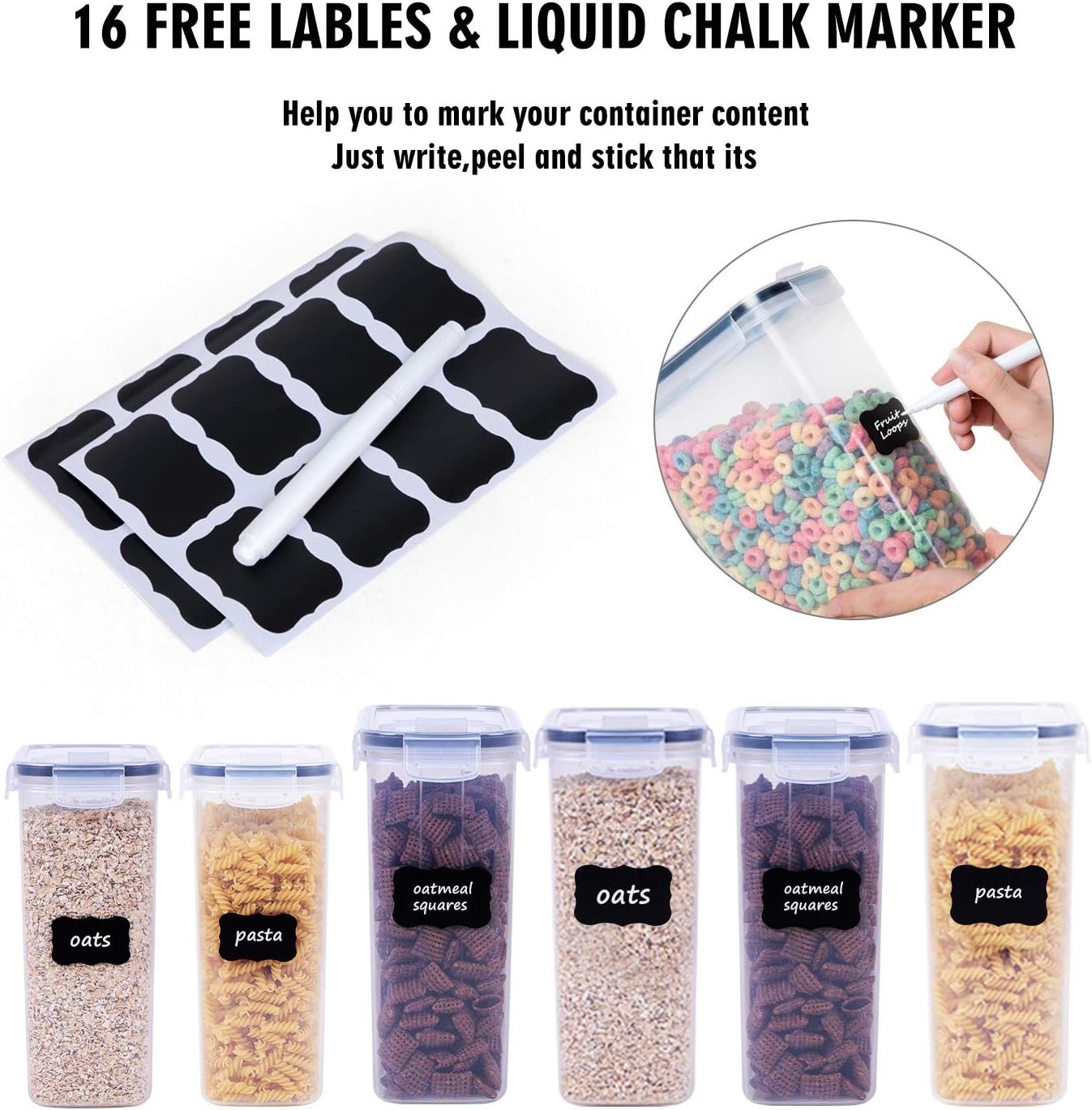 FOOYOO Cereal Containers Storage Set - 4 Piece Airtight Large Food Storage Containers(135.2oz), BPA Free Dispenser Plastic Cereal Storage Containers