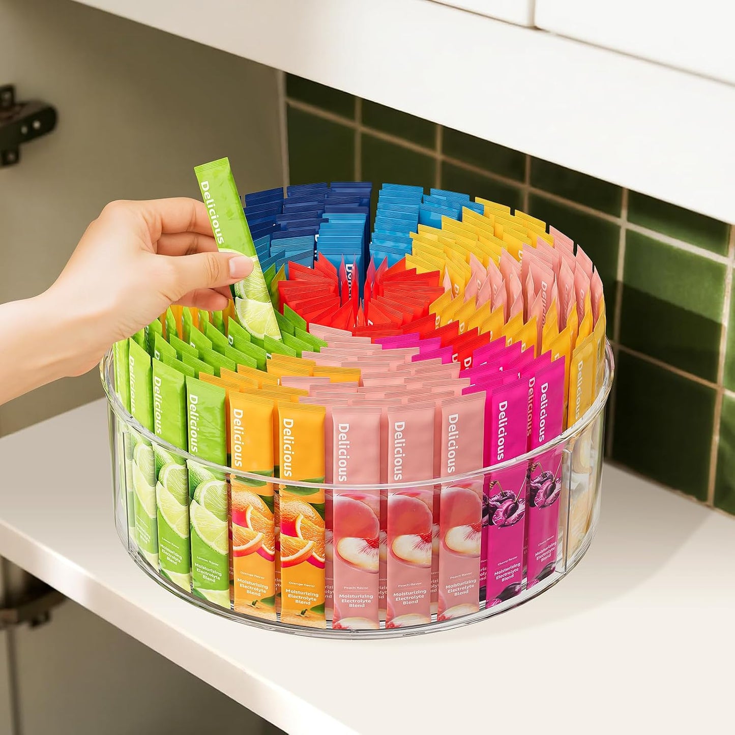 2 Pack Lazy Susan Organizer, 9 inch Rotating Storage Organizer with 4 Removable Bins, Lazy Susan Turntable Organizer for Fridge, Kitchen, Vanity, Cabinet