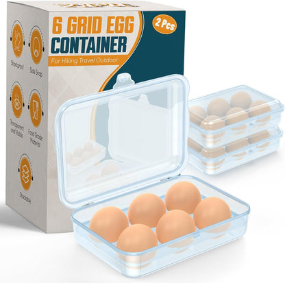 ZPU Egg Holder Camping, 1Pcs 6 Grid Egg Container, Plastic Egg Carrier for Camping Picnic Travel Outdoor Refrigerator Kitchen, Protective Egg Storage Case, Clear White