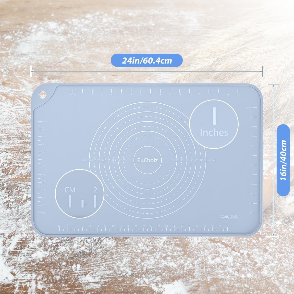 Silicone Pastry Mat 20"*16" Extra Thick Non Stick Baking Mat Food Grade Silicone Dough Rolling Bake Mat with Edge Heightening Blue