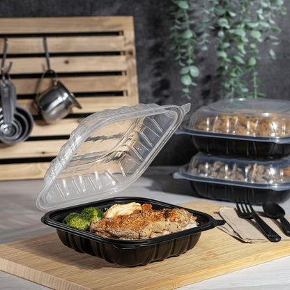 Karat Premium PP Hinged Container [150 ct], Take Out Food Containers - Case (9"x9", 3 compartments)