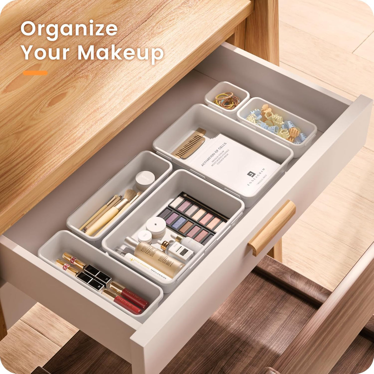 A-LuGei 【Military Grade】 Drawer Organizer,【𝟱𝗦𝗶𝘇𝗲】 Makeup organizer,【Holds 177 Items】 Bathroom Organizers and Storage,Organization and Storage,Desk Drawer Organizer for Vanity【Clear】