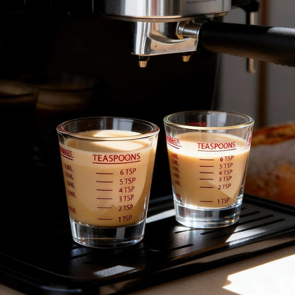 GLASKEY Shot Glasses Measuring Cup Set - 2 Pack Espresso Shot Glasses with Precise Measurement Marks,Heavy Duty Glass,Dishwasher Safe,Perfect for Coffee,Cocktails and Kitchen Use (Black & Red)
