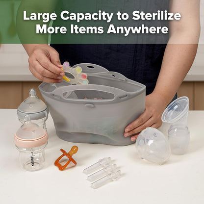 Haakaa Silicone Microwave Steamer & Steriliser Bag, 70oz/2000ml Large Capacity Reusable Steaming Bags for Baby Bottles, Breast Pump, Accessories, Pacifiers,Teethers, Great for Home&On The Go, Grey/1PC