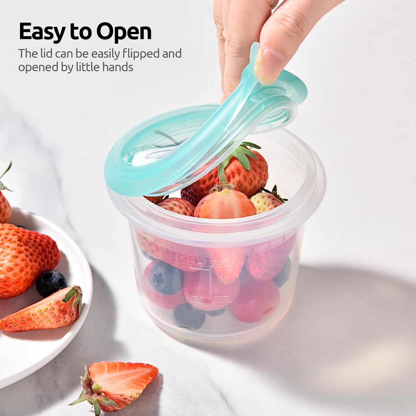 U-Taste Silicone Food Storage Containers Set: Meal Prep Box with Airtight Lid, Freezer & Microwave Safe, Date Marking Circle, Clear cup/oz/ml Measurement for Dry & Wet Deli -2oz/4oz/8oz/16oz, Aqua Sky