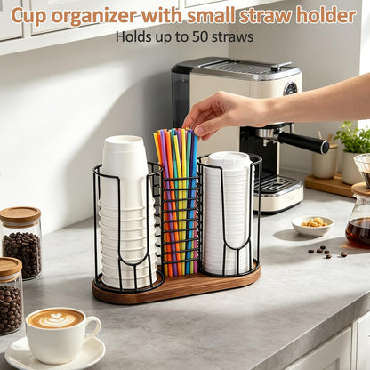 Coffee Cup and Lid Holder with Straw Holder,8-24oz Disposable Cup Organizer