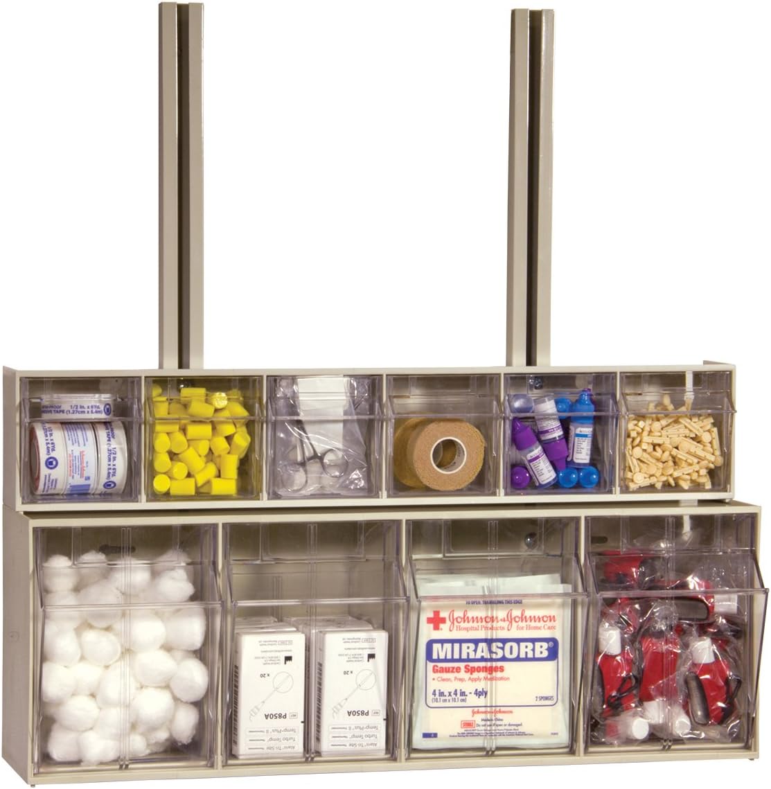 Akro-Mils TiltView Plastic Storage Cabinet with 6 Tilt Out Bins, Horizontal Organizer, Teacher Toolbox, and Office Supply Organizer, 23-5/8" W x 3-1/2" H x 3-3/4" D, Stone