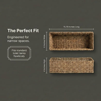 Household Essentials Water Hyacinth Rectangular Storage Basket with Handwoven Fibers and Iron Frame, Natural Finish