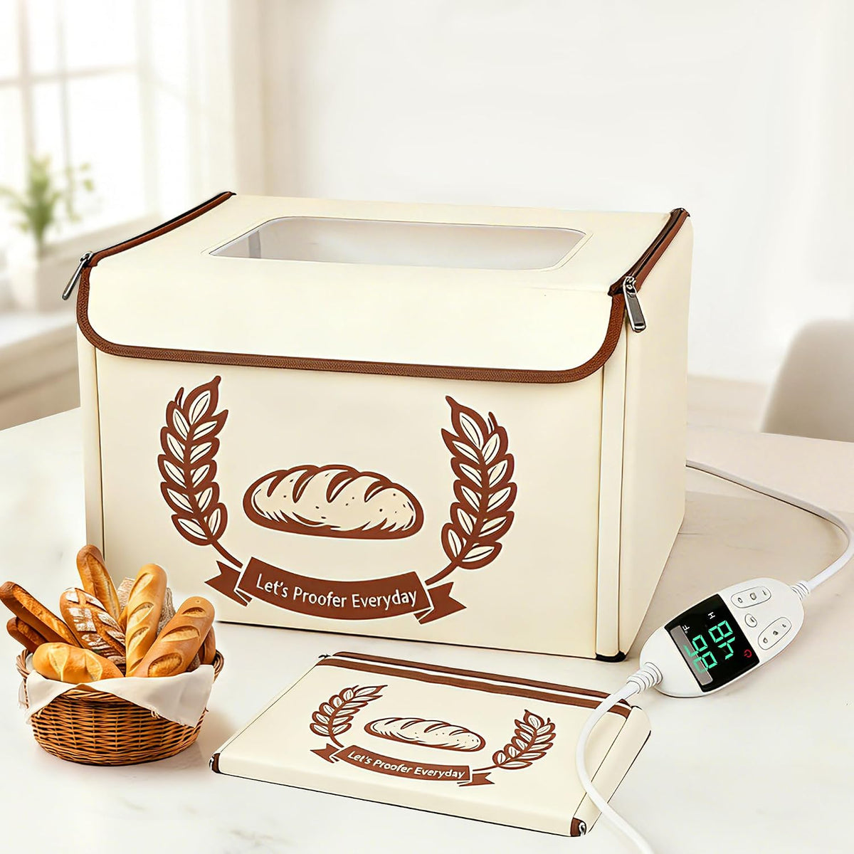 Folding Bread Proofing Box Dough Proofer, Electric Sourdough Warmer with 68-131°F Temp Control & 99H Timer