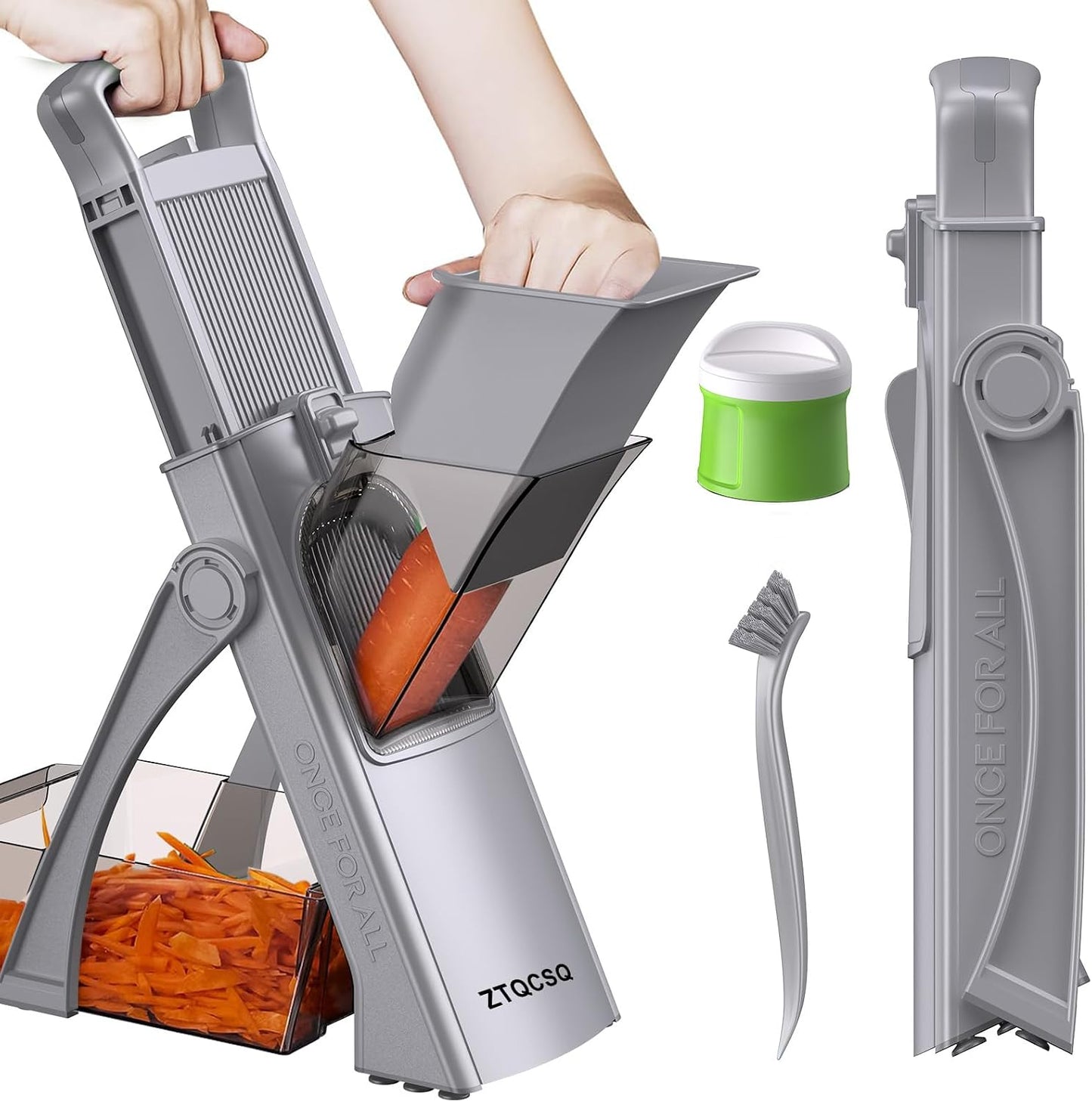 [All in 1] Upgraded Version Safe Mandoline Slicer for Kitchen, Adjustable Thickness. Veggie Slicer, Rapid Prep Mandoline, Detachable Blade, Cleaning Brush/Paring Knife (Black Knight)