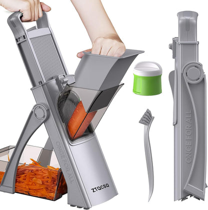 [All in 1] Upgraded Version Safe Mandoline Slicer for Kitchen, Adjustable Thickness. Veggie Slicer, Rapid Prep Mandoline, Detachable Blade, Cleaning Brush/Paring Knife (Black Knight)