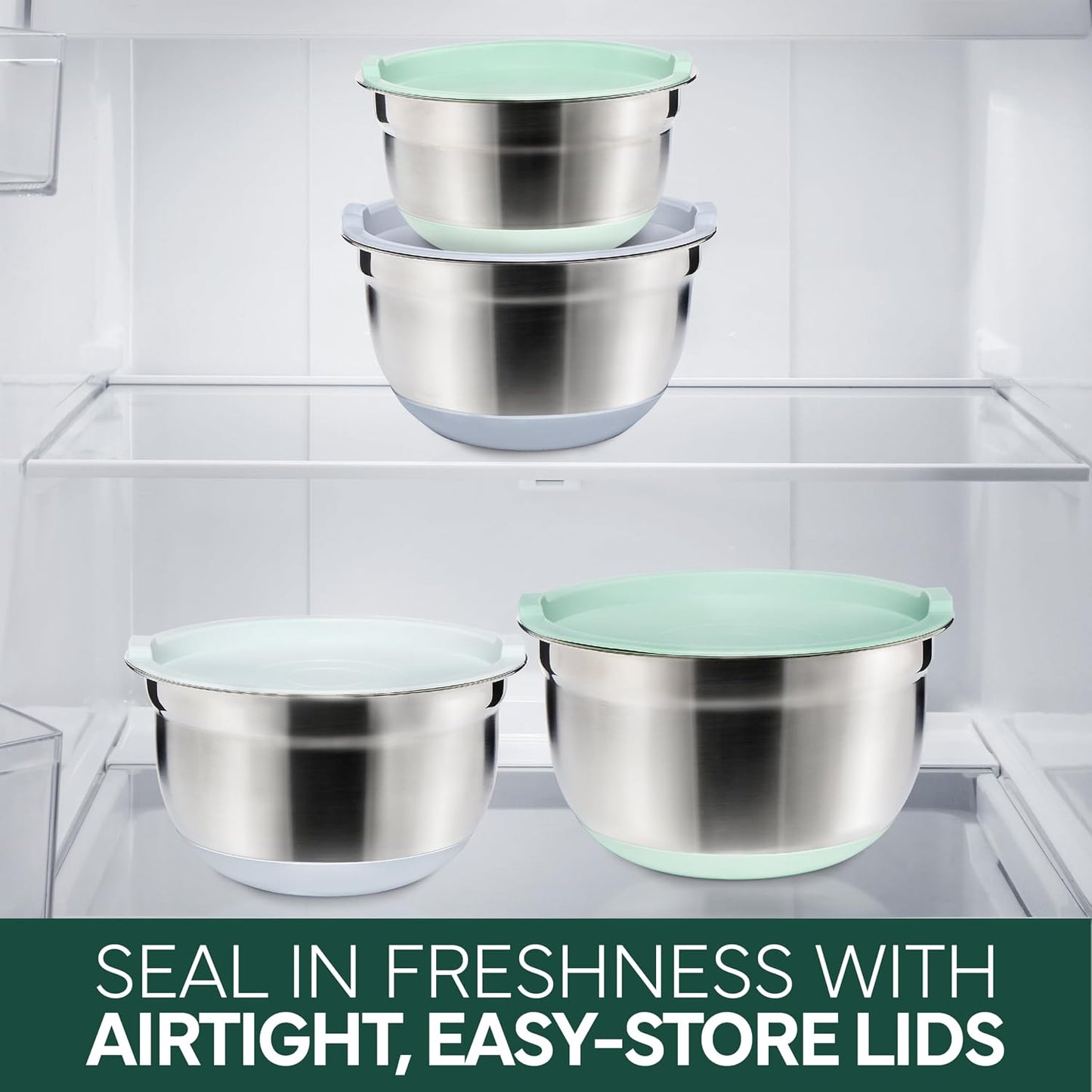 COOK WITH COLOR Stainless Steel Mixing Bowls Set with Lids - Nesting Bowls with Non-Slip Bottom, Sage, 12 Pieces