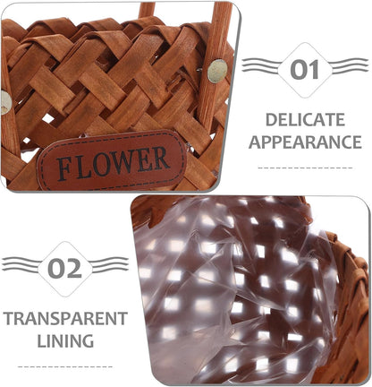 Handwoven Wooden Basket with Ergonomic Handle for Spring Picnic Essentials and Fruit Storage, Strong and Flexible Wood Chip Material, Multipurpose Rustic Basket for Family