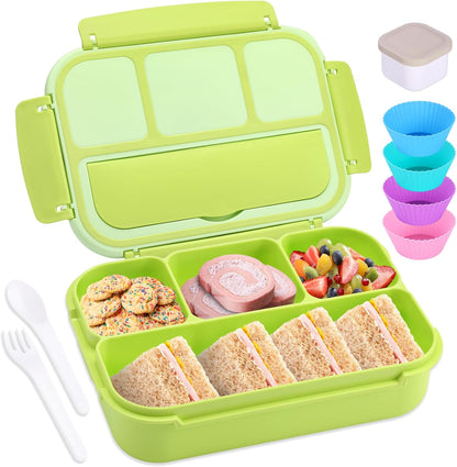 Bento Box Adult Lunch Box, Lunch Containers for Kids Girls Boys with 4 Compartments, Lunchable Food Container with Utensils, Sauce Jar, Muffin Liners, 40 Oz/5 Cup, Microwave Safe, Lavender