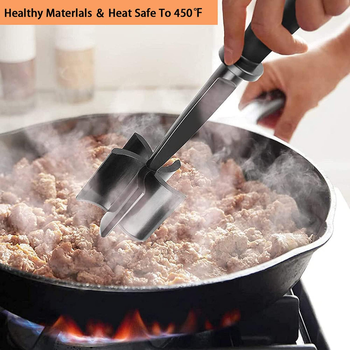 Meat Chopper, Premium Heat Resistant Meat Masher, 5 Blades Ground Beef Masher, Dishwasher Safe, Non Stick Hamburger Smasher, Nylon Potato Masher, Black
