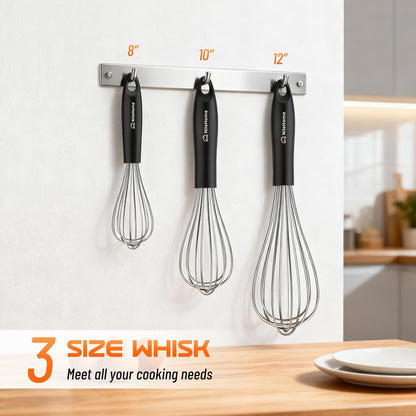 NileHome 3-Pack Stainless Steel Whisk Set, Kitchen Utensils for Cooking