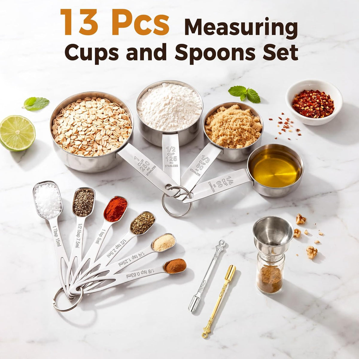 Narrow Measuring Spoons Set, Stainless Steel Spoons for Spice Jars