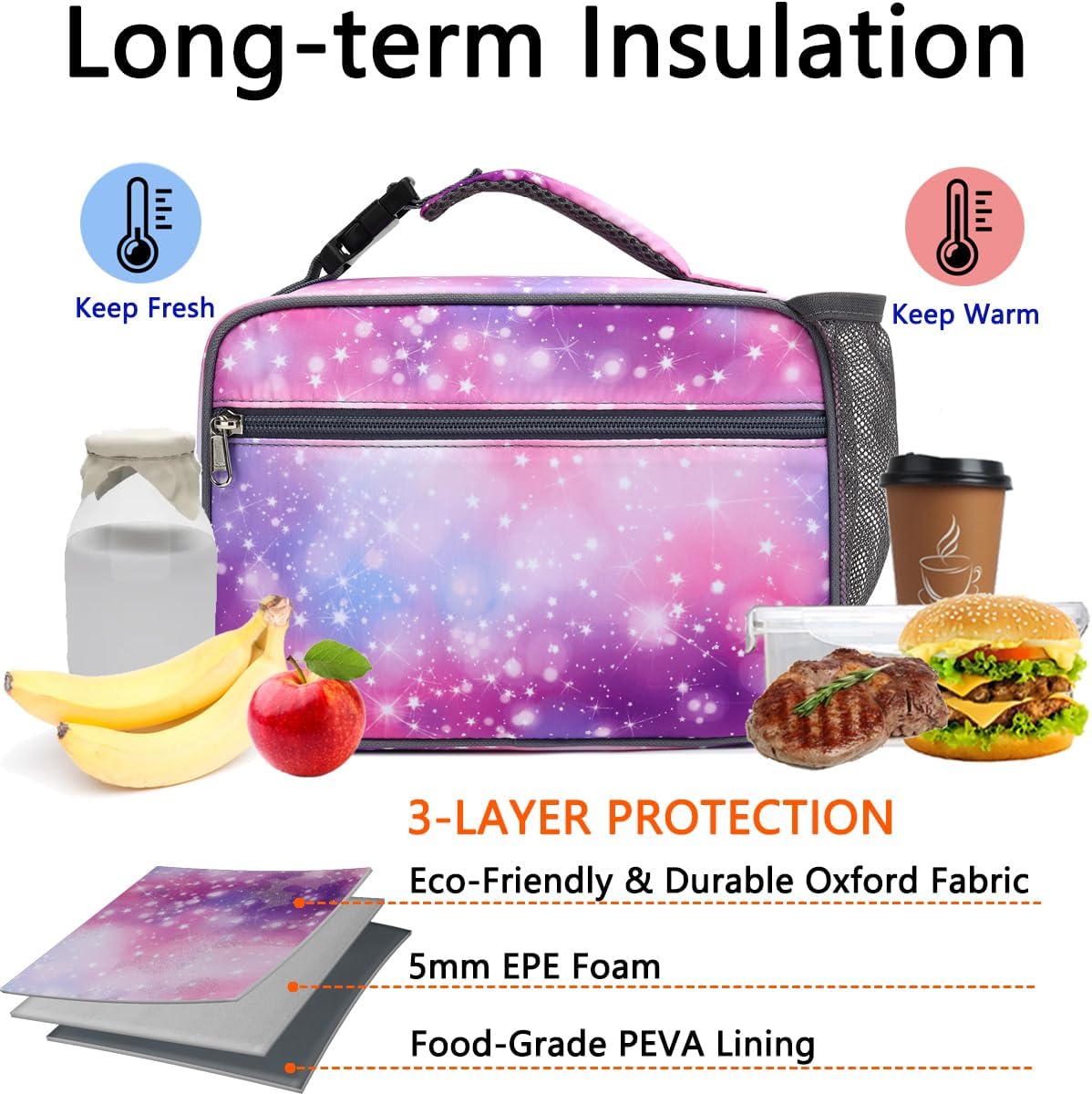 GYEUKHAM Insulated Lunch Box for School, Thermal Reusable Durable Freezable Lunch Bags for Kids Boys Girls Men Women - Small Soft Cooler Portable Lunch Tote Kit for Work Picnic Travel,Black
