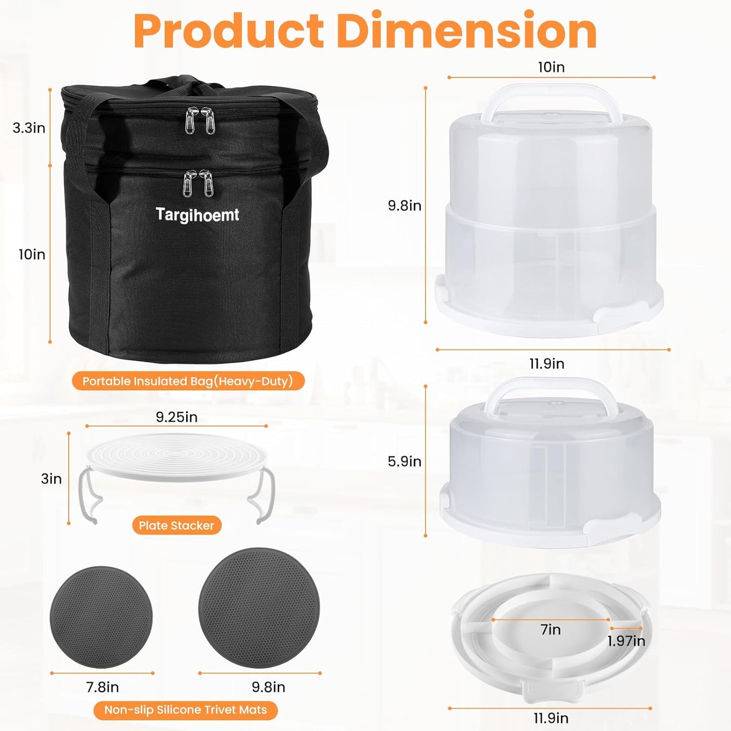 Foldable Cake Carrier, Holds up to 10in Round and 8.5in High Cake, with Lid and Handle