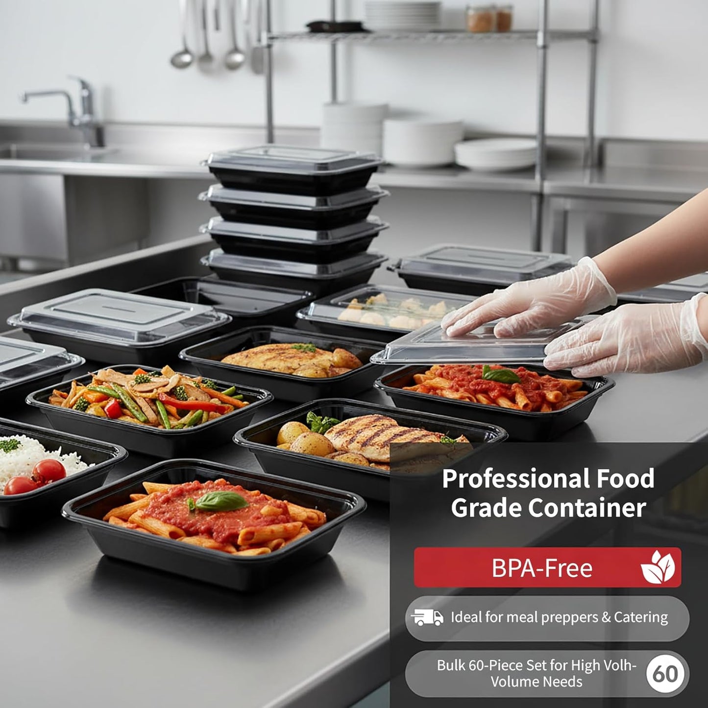 60 Pack Meal Prep Containers with Lids,38 oz,Reusable,To Go | Take Out,Food Storage,Disposable Plastic Lunch Boxes,Sturdy,Freezer,Microwave,Dishwasher Safe,Stackable,Leak-proof