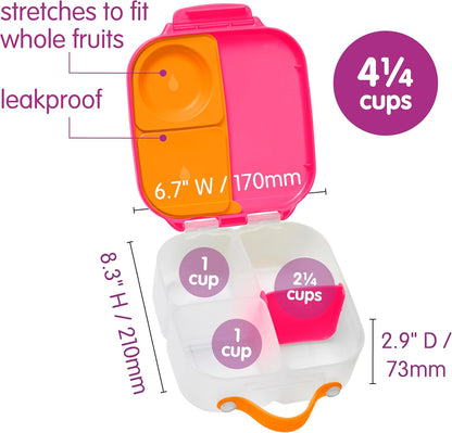 b.box Mini Lunch Box 2-Pack, Leak Proof Bento Box for Kids, 3 Compartment Snack Containers Ages 3+, Lunchbox for Daycare + School, Dishwasher Safe, BPA-Free, PFAS-Free, 4.25 Cup - Blue + Green