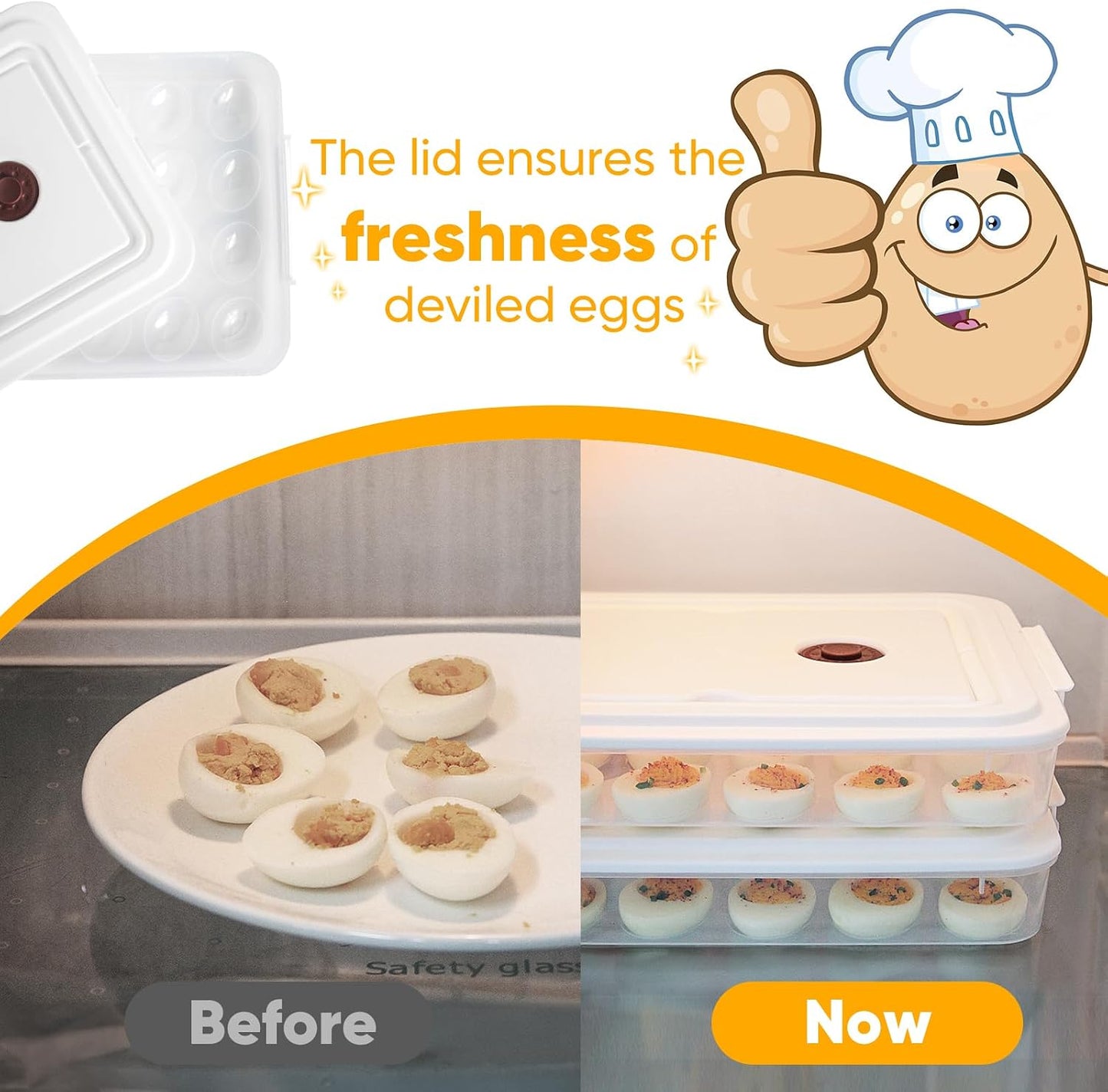 Newness Deviled Egg Containers with Lid, (Set of 4), Plastic Deviled Egg Carrier with Handle for Eggs, Clear Storage Devil Egg Platter, Fridge Portable Egg Tray, Perfect for Picnic and Party