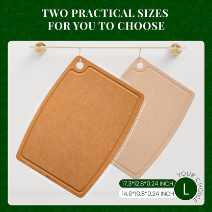 Kikcoin Wood Cutting Board, Cutting Boards for Kitchen Dishwasher Safe Non-slip Chopping Board with Juice Groove, Wood Fiber Composite Cutting Board with Hanging Hole, 14.6"*10.8"