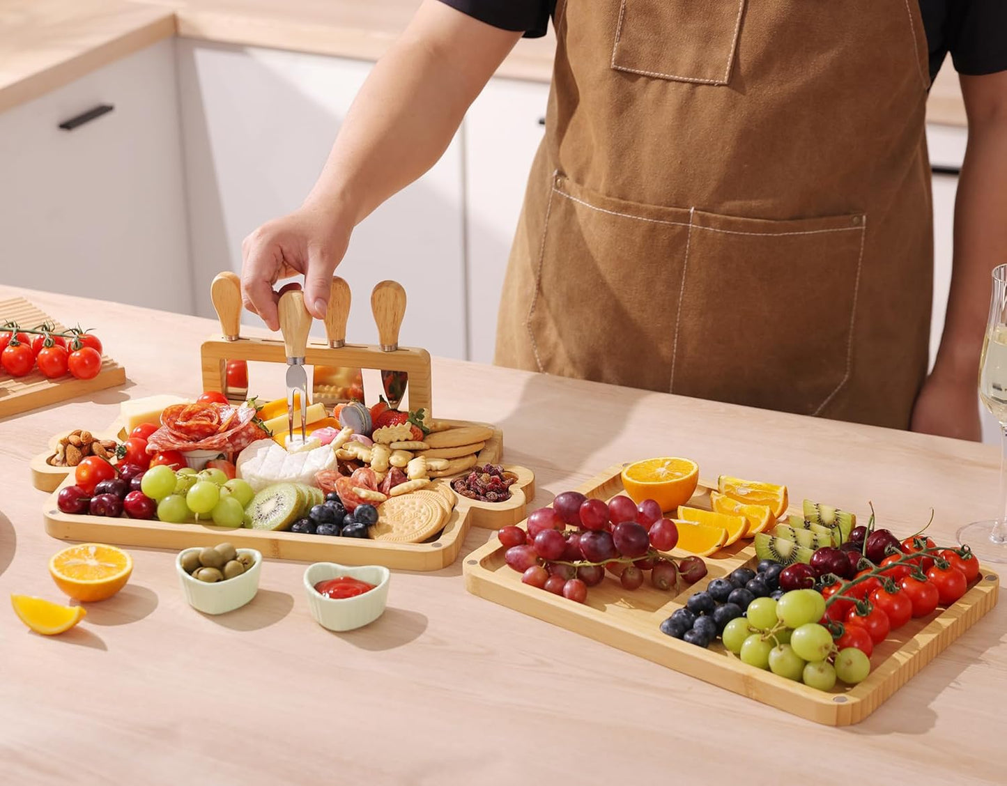 Charcuterie Boards Gift Set: Bamboo Charcuterie Cheese Board - Unique for Mom - House Warming Gifts New Home, Bridal Shower Wedding Gifts for Couple