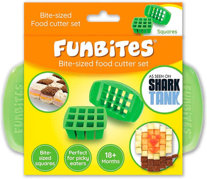 FUNBITES Crustless Sandwich Cutter for Kids Lunch, Uncrustable Sandwich Cutter (6-piece set), Bite-Size Food Cutter for Toddlers, Bento Box Accessories, Dishwasher Safe, Squares/Hearts/Triangles 3pk