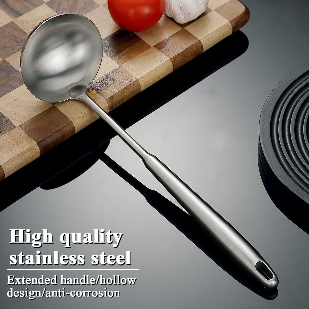 Stainless Steel Soup Ladle – Extra-Deep Large-Capacity Ladle with Long Hollow Handle, Dishwasher Safe, Easy to Clean – Ideal for Soup, Stew, Broth & Sauce