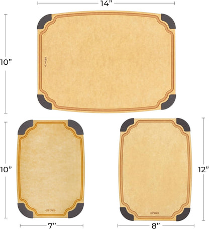 Elihome Essential Series 2-in1 Wood Cutting Board Set for Kitchen, Wooden Board for Chopping Vegetables, Bread, Cheese, Meat, Salad, Bread Board for Countertop, Butcher Block, Non-Slip