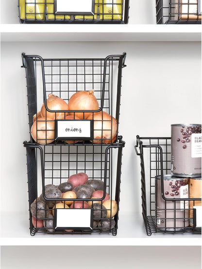 iDesign Classico Storage Basket with Handles for Pantry, Kitchen, Bathroom, Countertop, and Desk Organization, Stackable-Medium