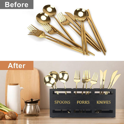 Wooden Silverware Cutlery Holder White Flatware Caddy Small Kitchen Utensil Holders for Party Wood Silverware Organizer Storage for Table Countertop Spoon and Fork Holder Utensils Caddy Basket