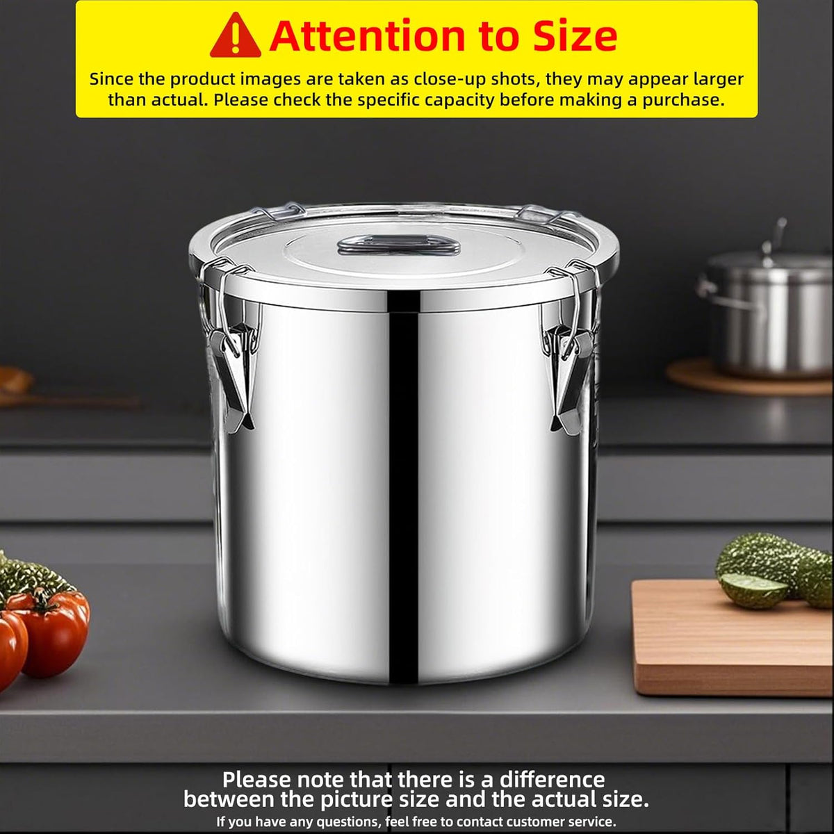 304 stainless steel food storage containers with lids lock clips airtight container large airtight for rice flour sugar grain coffee bean storage containers Kitchen jar (5.55gal/21L)